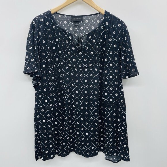 Lane Bryant Womens Plus Size 20 Printed Rayon Short Sleeve Blouse Keyhole 2254 - Picture 1 of 6